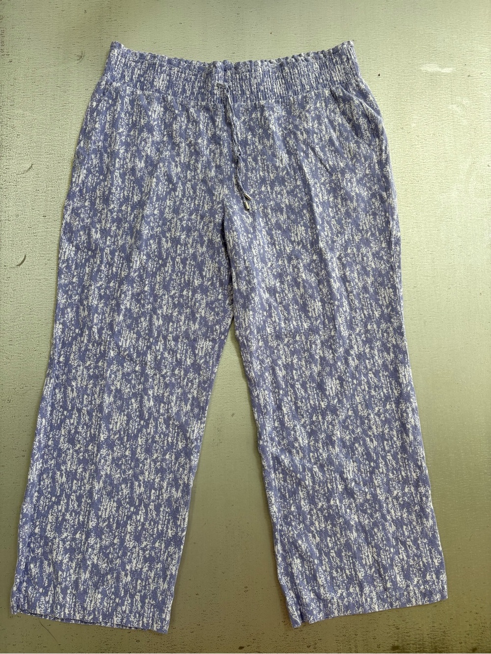 Light Blue Printed Straight-Leg Drawstring Pants